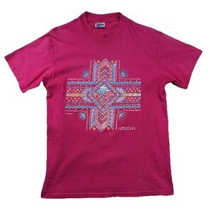Vintage Hanes Arizon Shirt Mens Medium Geometric Southwestern Graphic 90s Pink